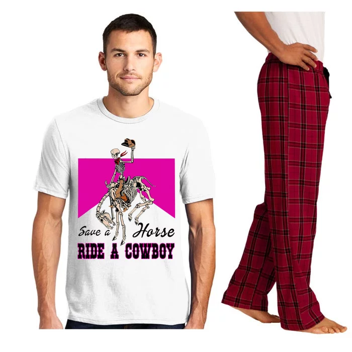 Save A Horse Ride A Cowboy Funny Skeleton Western Pink Women Pajama Set