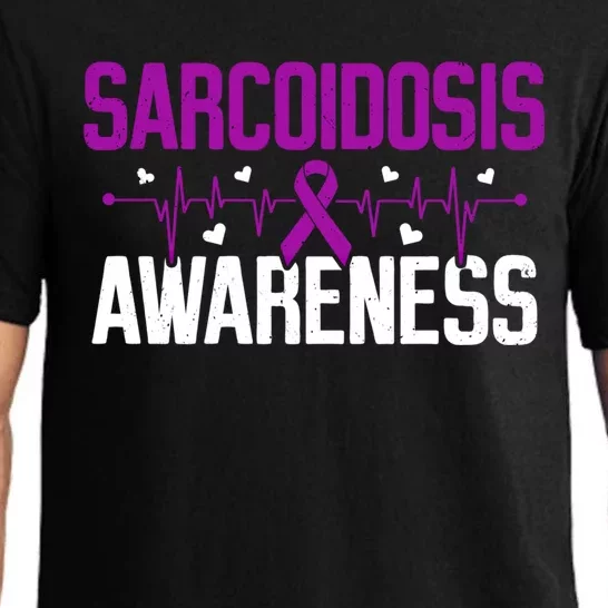 Sarcoidosis Awareness Heartbeat Purple Ribbon Month Support Gift Pajama Set