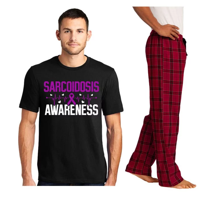 Sarcoidosis Awareness Heartbeat Purple Ribbon Month Support Gift Pajama Set