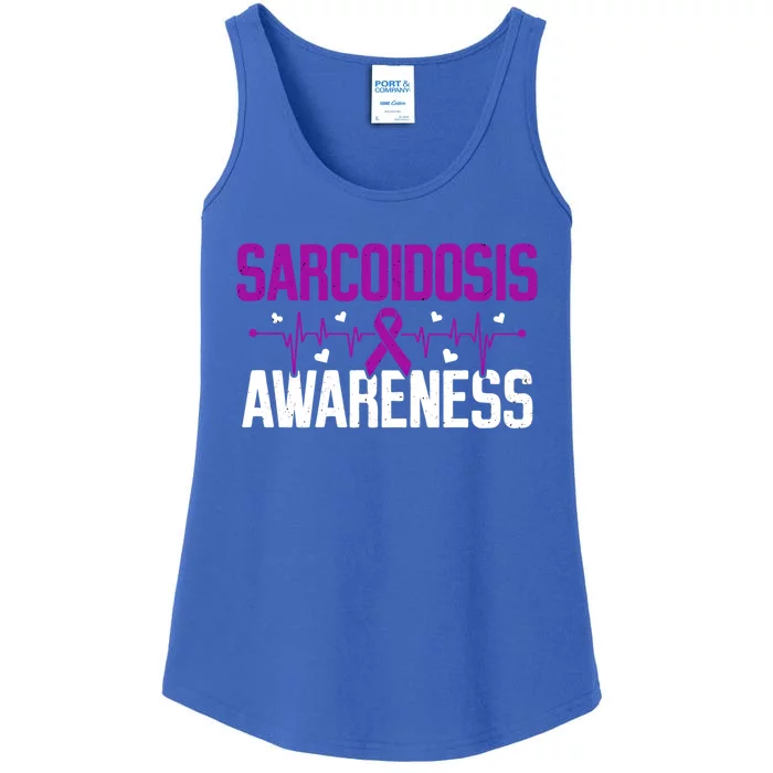 Sarcoidosis Awareness Heartbeat Purple Ribbon Month Support Gift Ladies Essential Tank