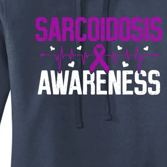 Sarcoidosis Awareness Heartbeat Purple Ribbon Month Support Gift Women's Pullover Hoodie