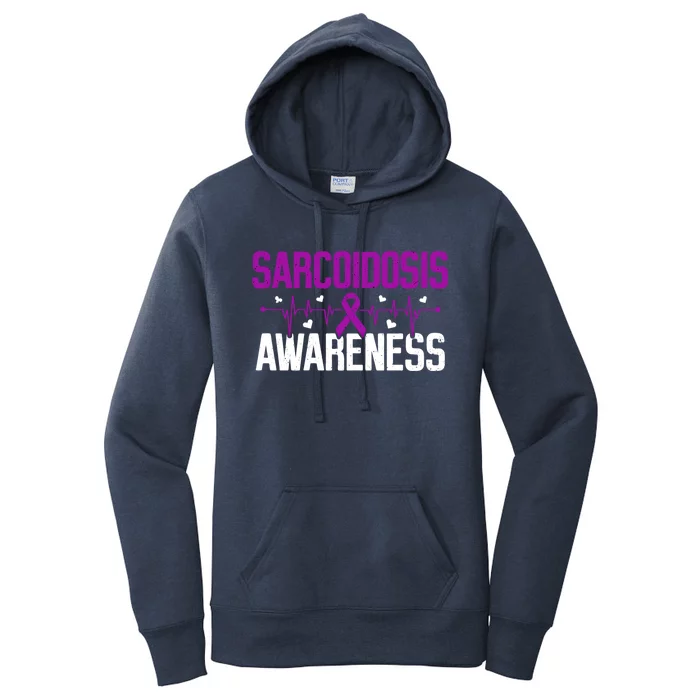 Sarcoidosis Awareness Heartbeat Purple Ribbon Month Support Gift Women's Pullover Hoodie