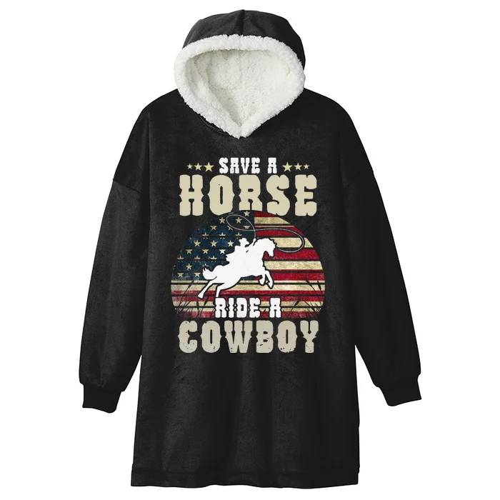 Save a Horse Ride a Cow Funny Horse Riding Cowboys Hooded Wearable Blanket