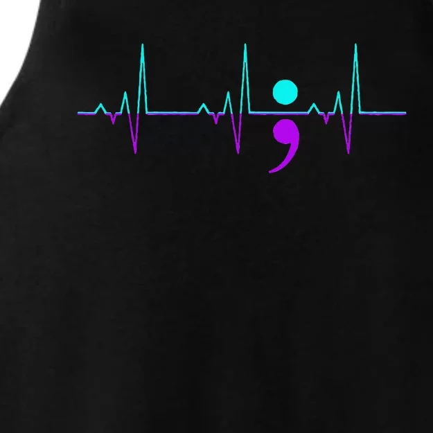 Suicide Awareness Heartbeat Happy Ribbon Support Graphic Ladies Tri-Blend Wicking Tank