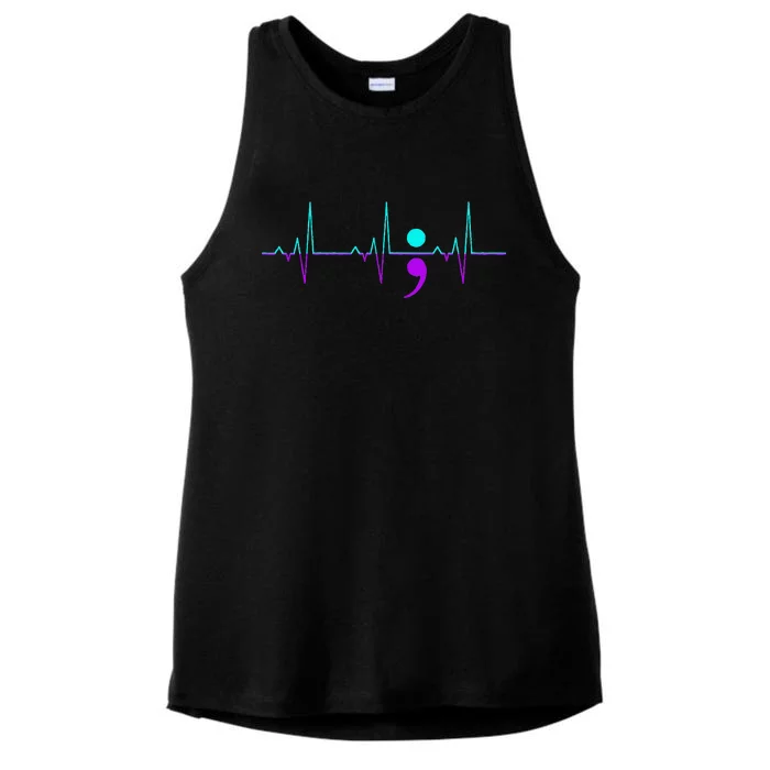 Suicide Awareness Heartbeat Happy Ribbon Support Graphic Ladies Tri-Blend Wicking Tank