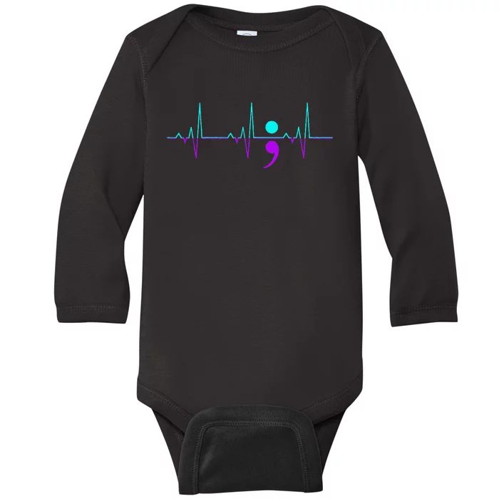 Suicide Awareness Heartbeat Happy Ribbon Support Graphic Baby Long Sleeve Bodysuit