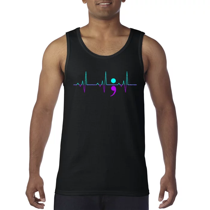 Suicide Awareness Heartbeat Happy Ribbon Support Graphic Tank Top