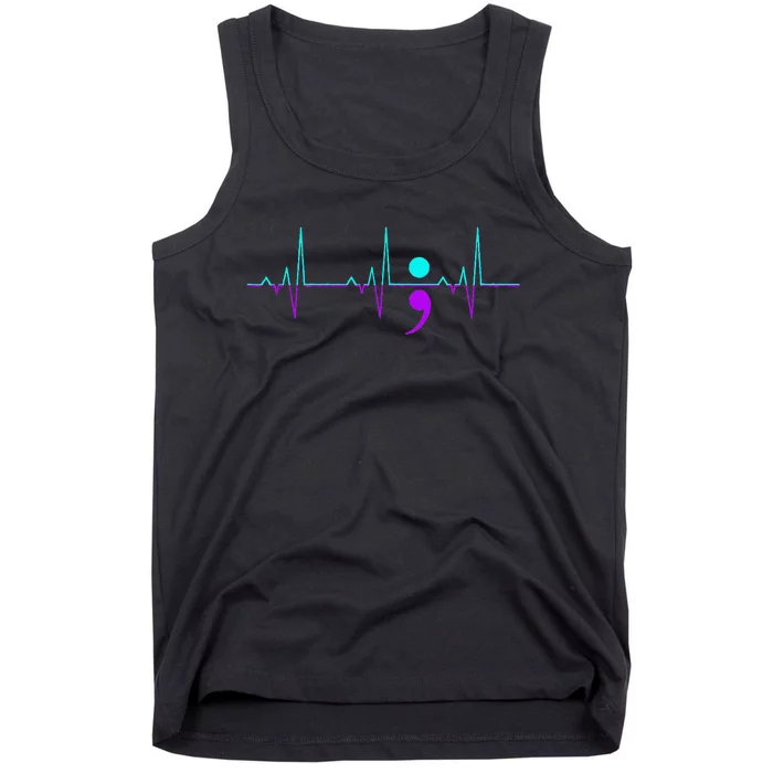 Suicide Awareness Heartbeat Happy Ribbon Support Graphic Tank Top