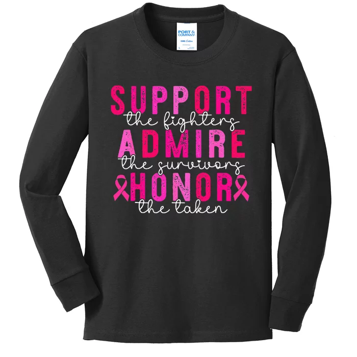 Support Admire Honor Breast Cancer Awareness Warrior Kids Long Sleeve Shirt