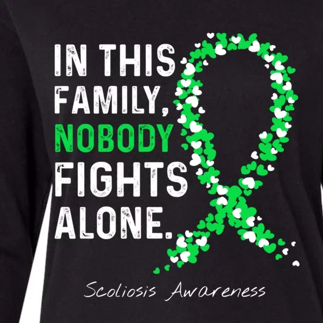 Scoliosis Awareness In This Family Nobody Fights Alone Gift Womens Cotton Relaxed Long Sleeve T-Shirt