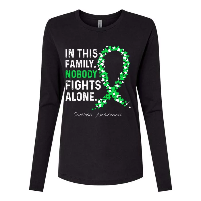 Scoliosis Awareness In This Family Nobody Fights Alone Gift Womens Cotton Relaxed Long Sleeve T-Shirt