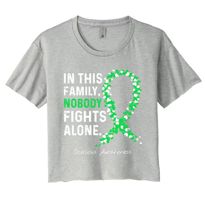 Scoliosis Awareness In This Family Nobody Fights Alone Gift Women's Crop Top Tee