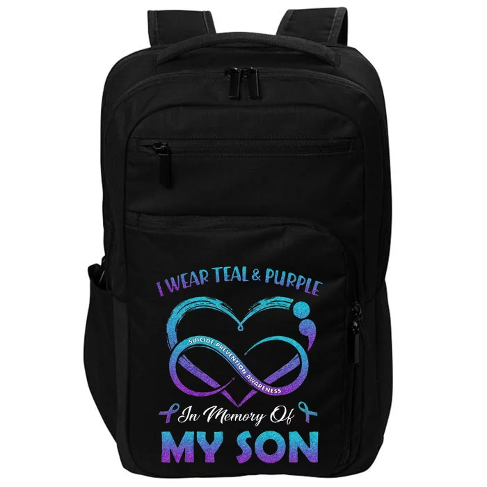 Suicide Awareness I Wear Teal & Purple In Memory Of My Son Impact Tech Backpack