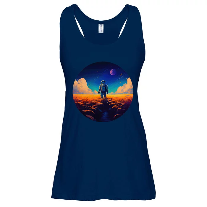 Stargazing Astronaut In Wheat Field Cosmos Ladies Essential Flowy Tank