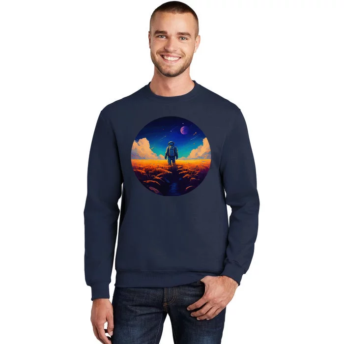 Stargazing Astronaut In Wheat Field Cosmos Tall Sweatshirt