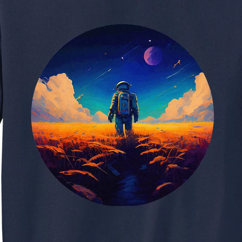 Stargazing Astronaut In Wheat Field Cosmos Tall Sweatshirt