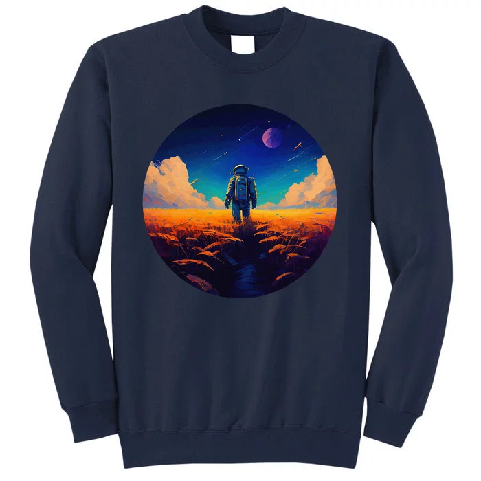 Stargazing Astronaut In Wheat Field Cosmos Tall Sweatshirt