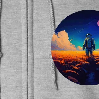 Stargazing Astronaut In Wheat Field Cosmos Full Zip Hoodie