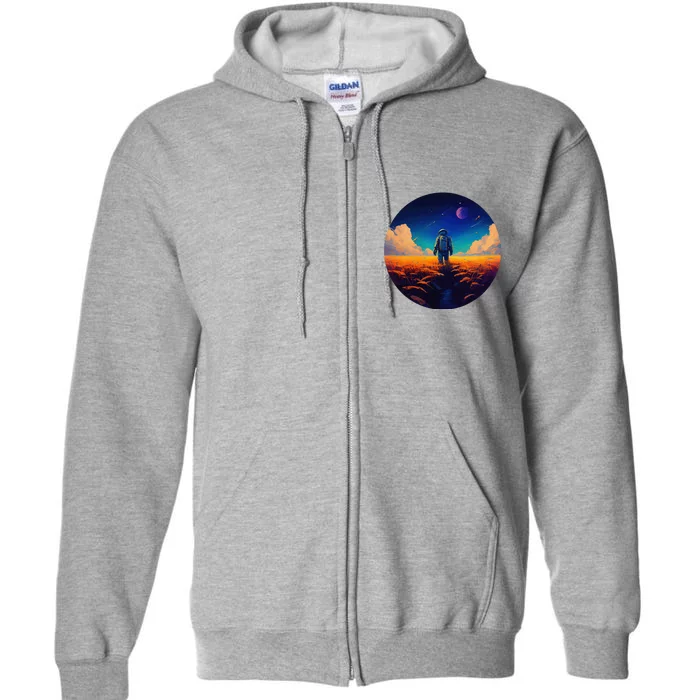 Stargazing Astronaut In Wheat Field Cosmos Full Zip Hoodie