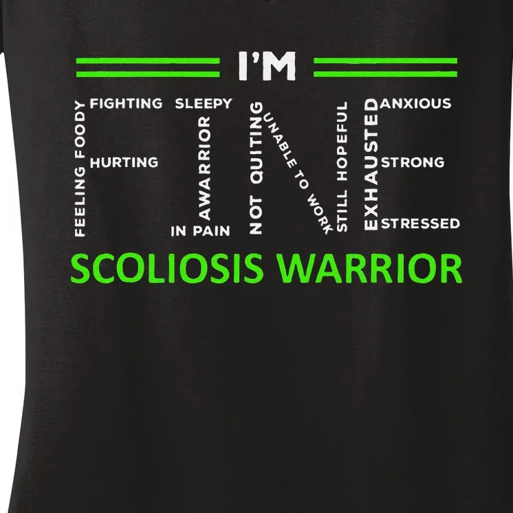 Scoliosis Awareness I´M Fine Green Ribbon Fighter Women's V-Neck T-Shirt