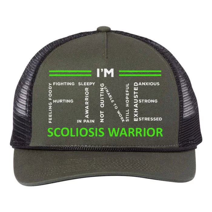 Scoliosis Awareness I´M Fine Green Ribbon Fighter Retro Rope Trucker Hat Cap