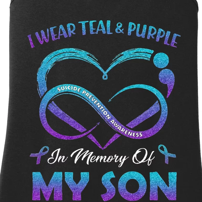 Suicide Awareness I Wear Teal & Purple In Memory Of My Son Ladies Essential Tank