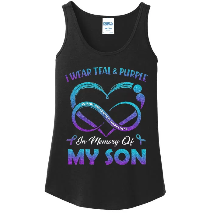 Suicide Awareness I Wear Teal & Purple In Memory Of My Son Ladies Essential Tank