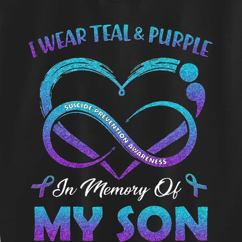 Suicide Awareness I Wear Teal & Purple In Memory Of My Son Kids Sweatshirt