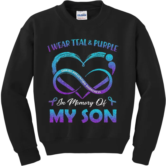 Suicide Awareness I Wear Teal & Purple In Memory Of My Son Kids Sweatshirt