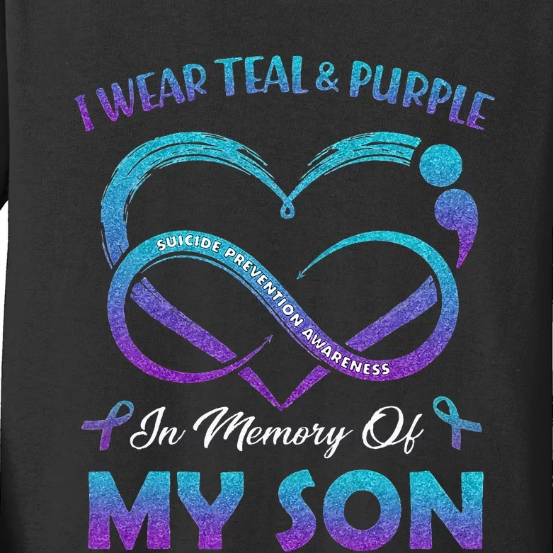 Suicide Awareness I Wear Teal & Purple In Memory Of My Son Kids Long Sleeve Shirt