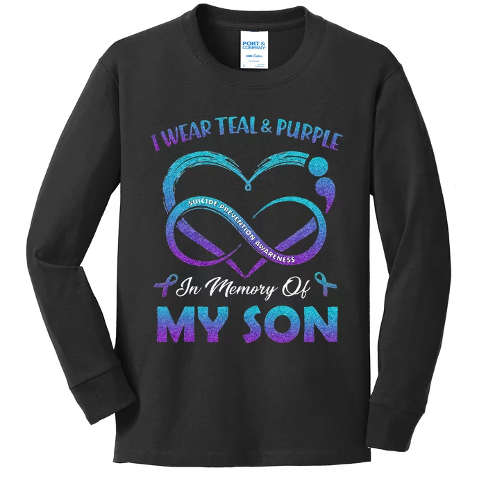 Suicide Awareness I Wear Teal & Purple In Memory Of My Son Kids Long Sleeve Shirt