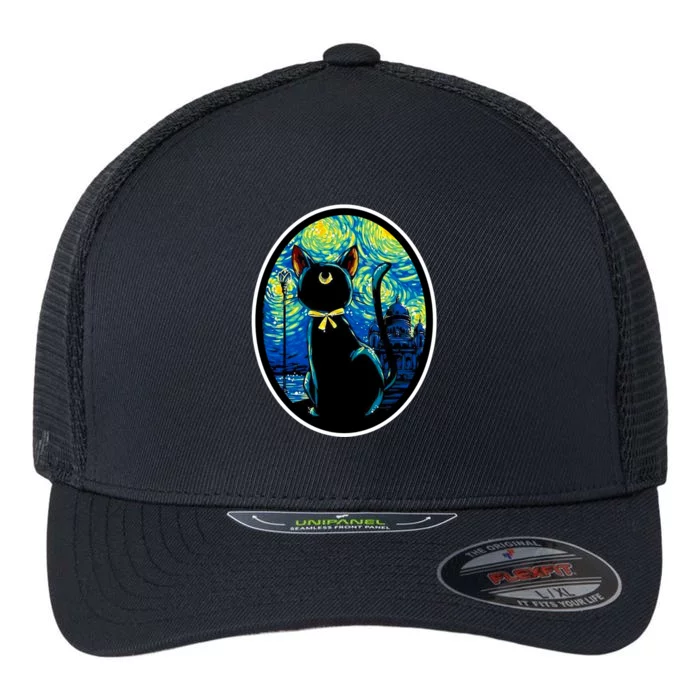 Sailor Moon Cat Starry Night Van Gogh Flexfit Unipanel Trucker Cap