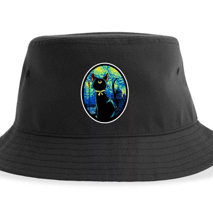 Sailor Moon Cat Starry Night Van Gogh Sustainable Bucket Hat