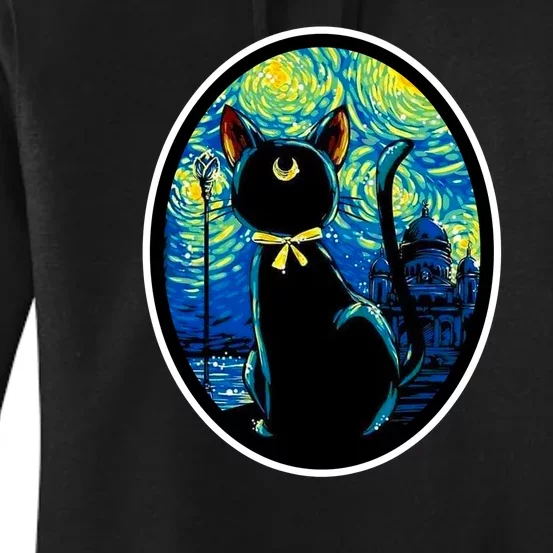 Sailor Moon Cat Starry Night Van Gogh Women's Pullover Hoodie