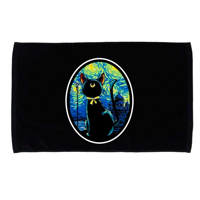 Sailor Moon Cat Starry Night Van Gogh Microfiber Hand Towel