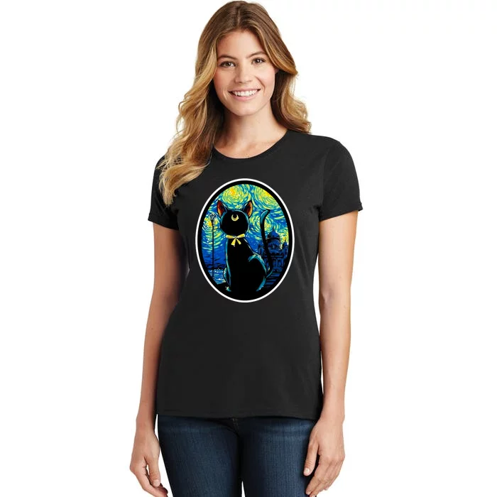 Sailor Moon Cat Starry Night Van Gogh Women's T-Shirt