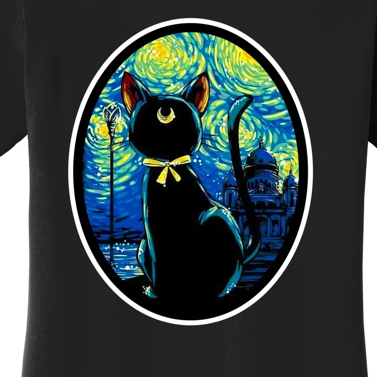 Sailor Moon Cat Starry Night Van Gogh Women's T-Shirt