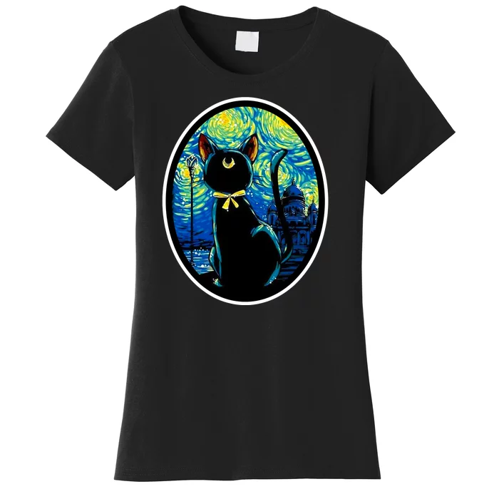 Sailor Moon Cat Starry Night Van Gogh Women's T-Shirt