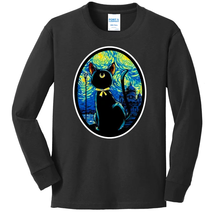 Sailor Moon Cat Starry Night Van Gogh Kids Long Sleeve Shirt