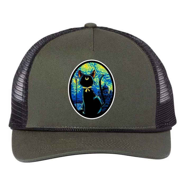 Sailor Moon Cat Starry Night Van Gogh Retro Rope Trucker Hat Cap