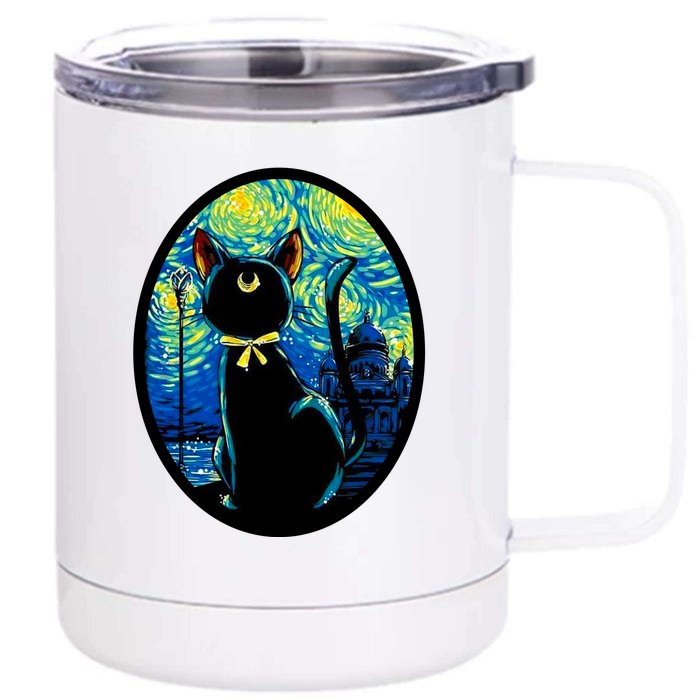 Sailor Moon Cat Starry Night Van Gogh Front & Back 12oz Stainless Steel Tumbler Cup