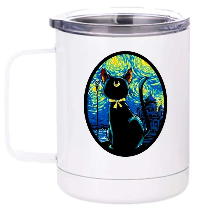 Sailor Moon Cat Starry Night Van Gogh Front & Back 12oz Stainless Steel Tumbler Cup