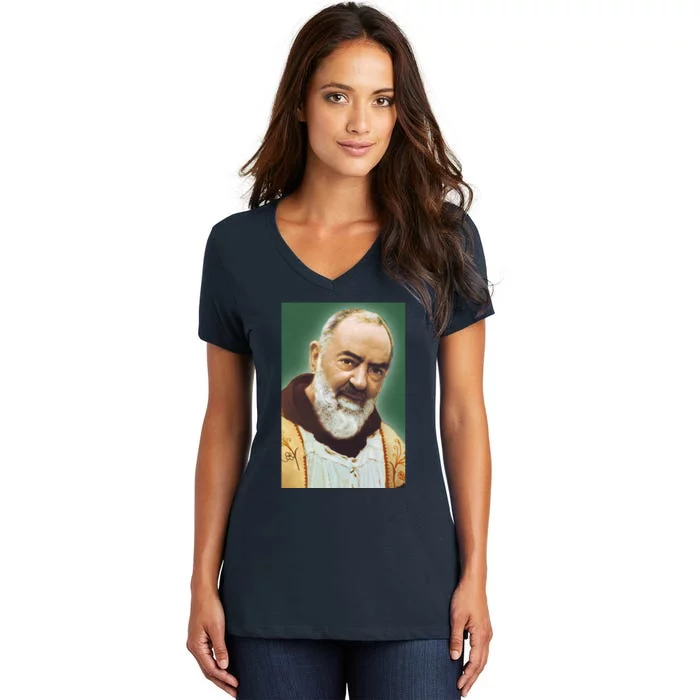 Saint Padre Pio Art Women's V-Neck T-Shirt