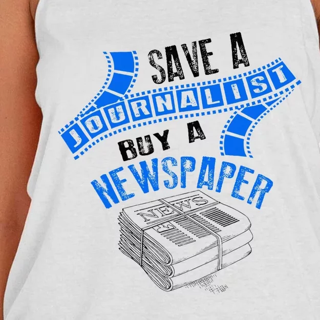 Save A Journalist Buy A Newspaper Cute Journalism Gift Women's Knotted Racerback Tank