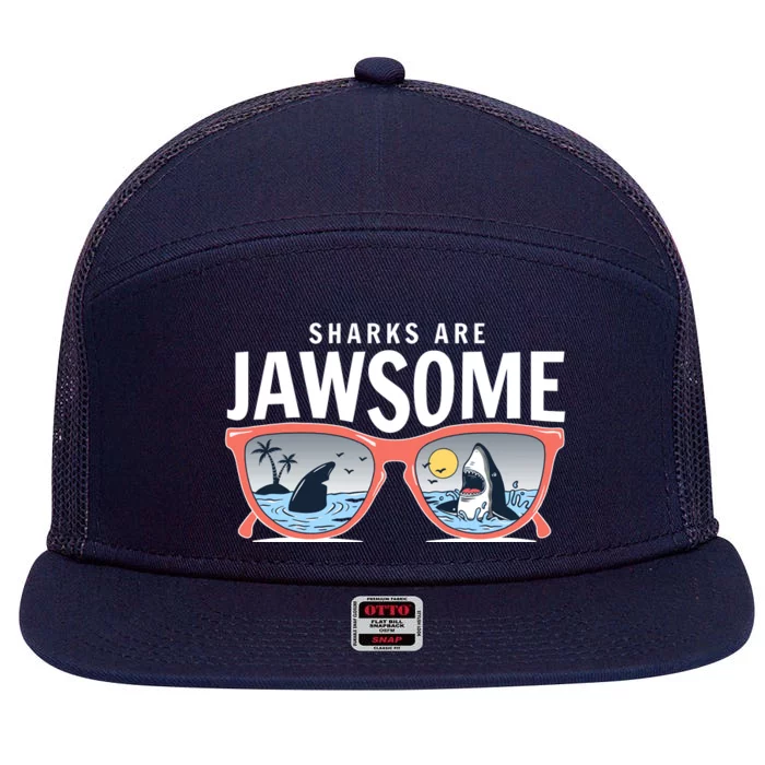 Sharks Are Jawsome Sunglasses Beach Ocean Week 7 Panel Mesh Trucker Snapback Hat