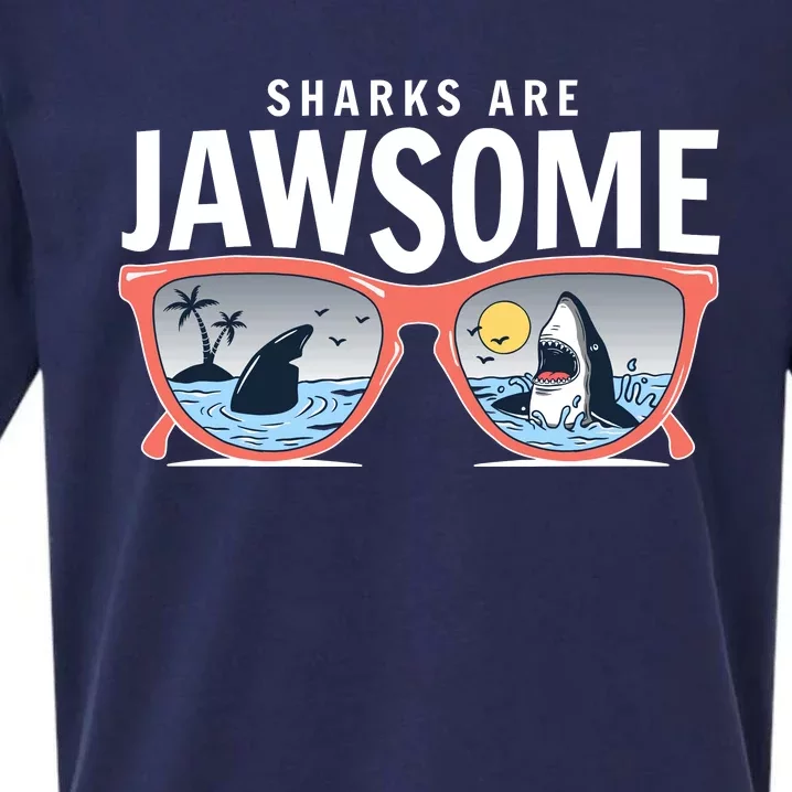 Sharks Are Jawsome Sunglasses Beach Ocean Week Sueded Cloud Jersey T-Shirt