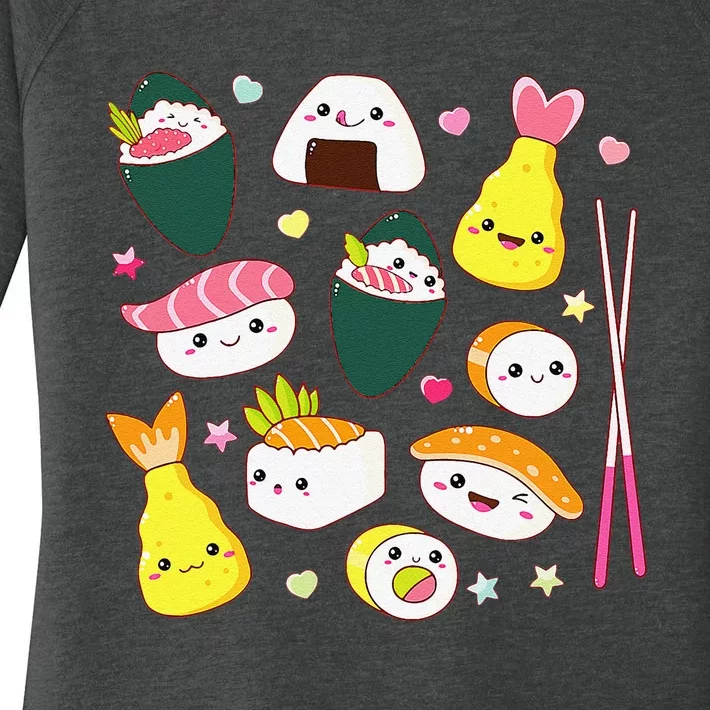 Sushi Anime Kawaii Set Japanese Food Lover Women's Perfect Tri Tunic Long Sleeve Shirt