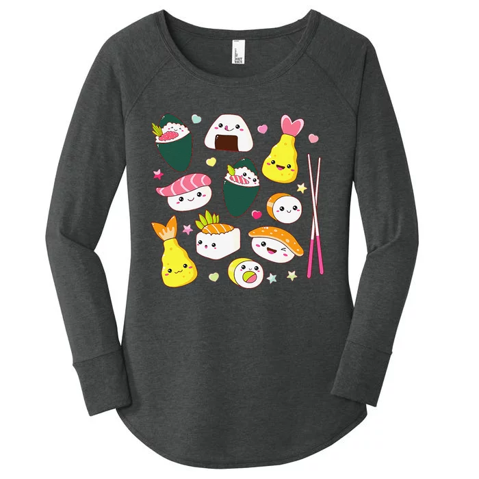 Sushi Anime Kawaii Set Japanese Food Lover Women's Perfect Tri Tunic Long Sleeve Shirt