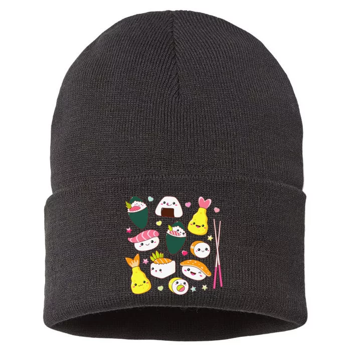 Sushi Anime Kawaii Set Japanese Food Lover Sustainable Knit Beanie