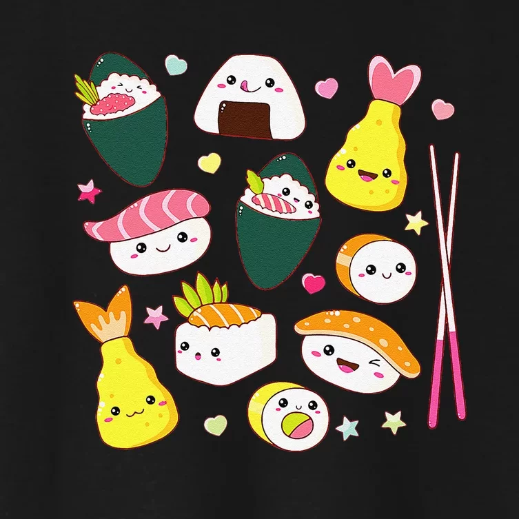 Sushi Anime Kawaii Set Japanese Food Lover Women's Crop Top Tee